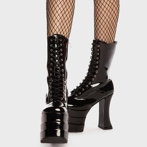Lamoda " THE BLACK PATENT STALLION " Platform Boots ( BRAND NEW !!! ) - Picture 1 of 7